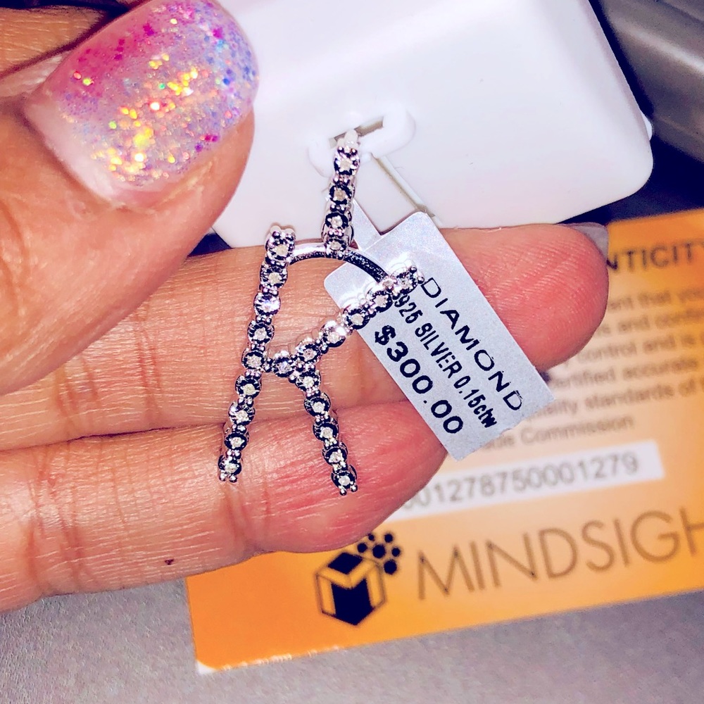 Last one left! Real diamond Initial pendant letter K Not CZ not fake! HUGE SALE! - Picture 1 of 11